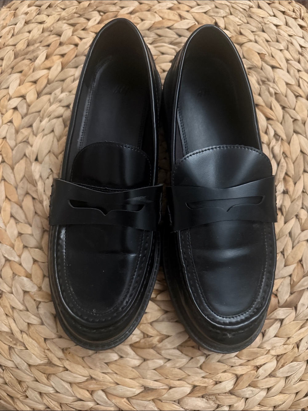 H&M Black Leather Penny Loafers